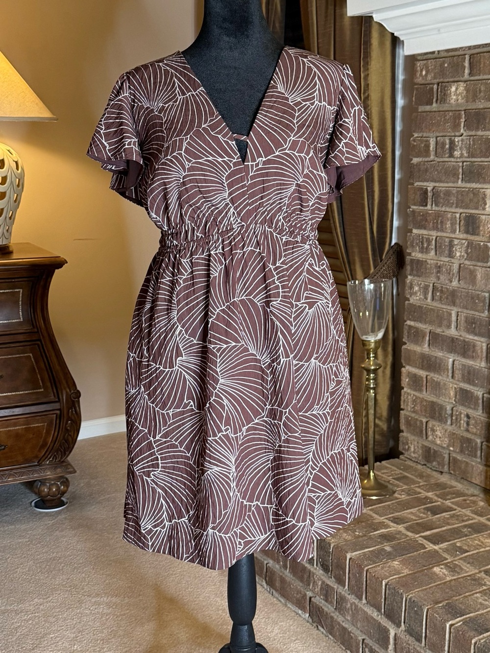 a new day Brown Printed V-Neck Flutter Sleeve Dress